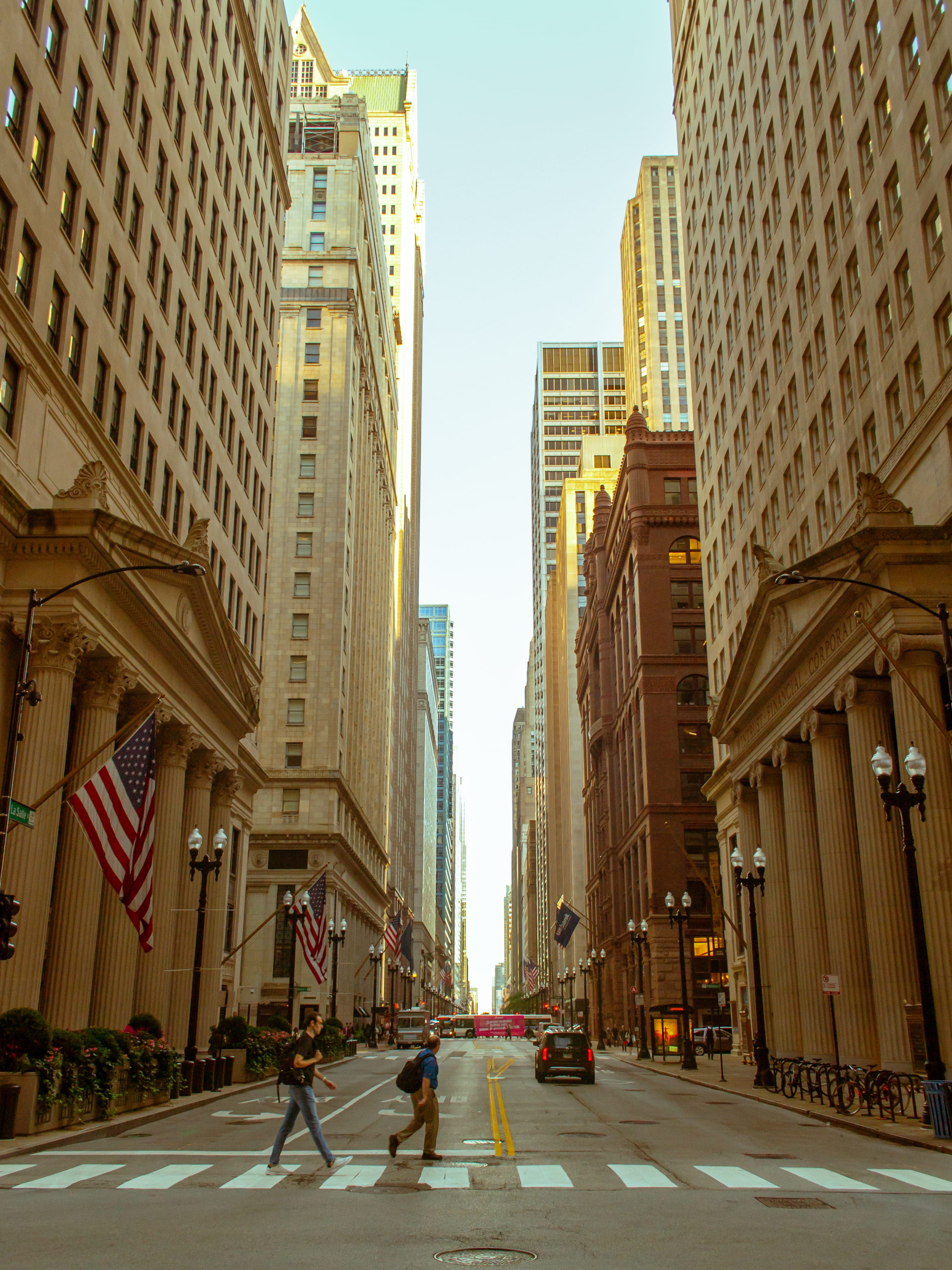 Looking down street in Chicago's Financial District